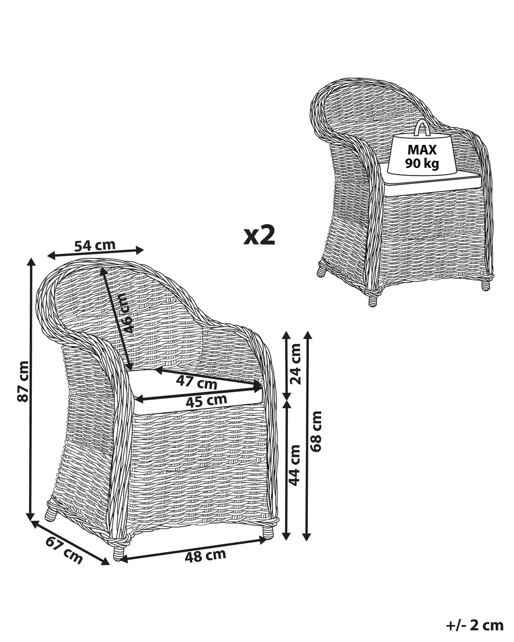 Set of 2 Garden Armchairs with Cushions SUSUA Rattan Natural_824188