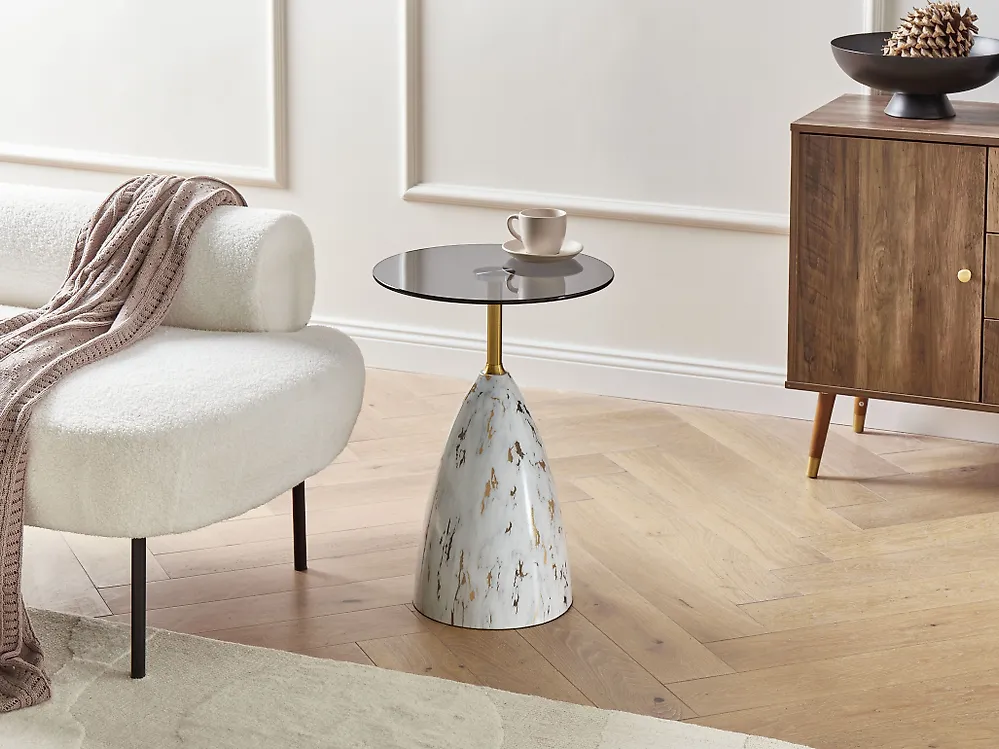 Side Table WABBY Tempered Glass White Marble_1173890