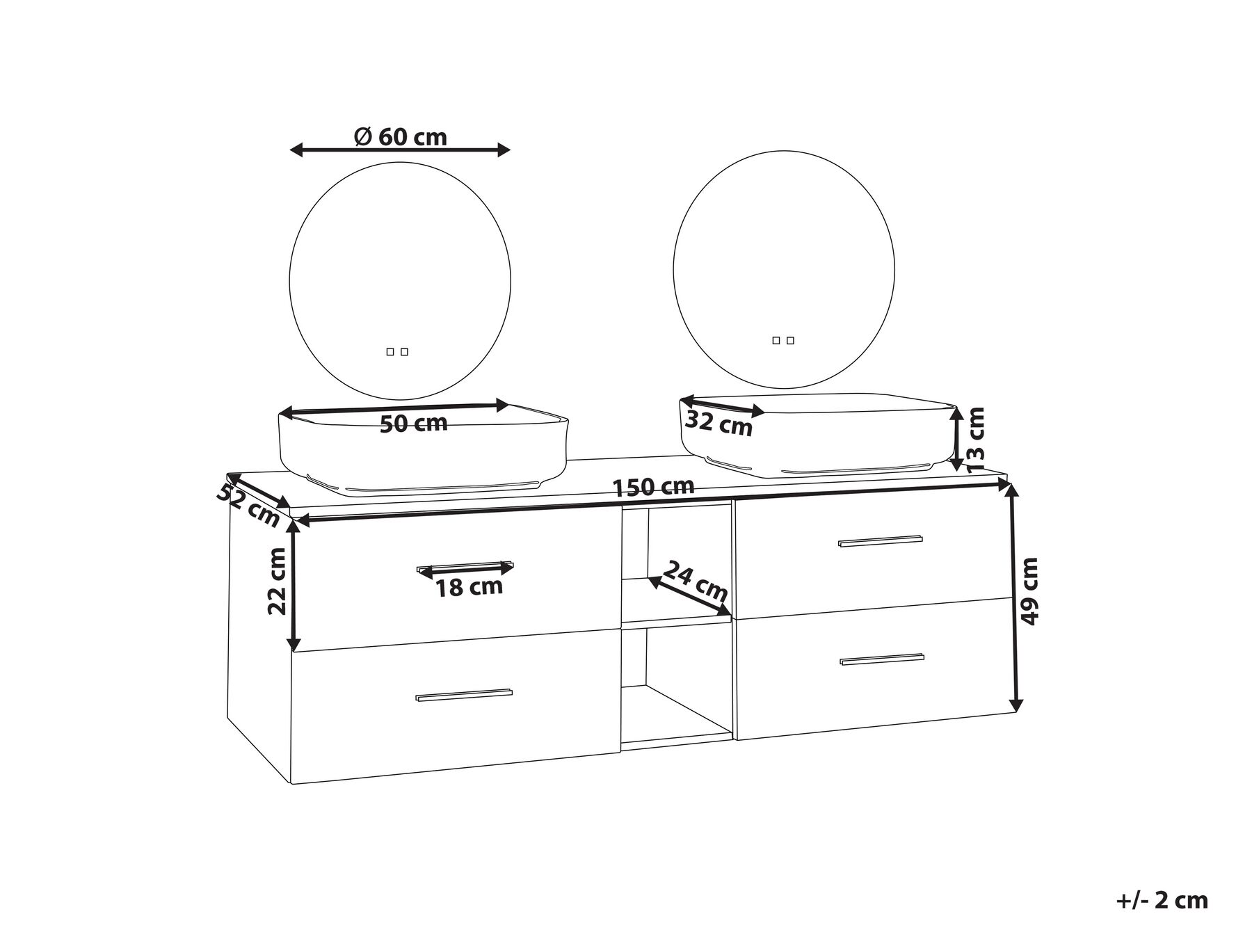 Double Sink Bathroom Vanity with Mirrors White PILAR_843312 Double Sink Bathroom Vanity with Mirrors White PILAR_843312