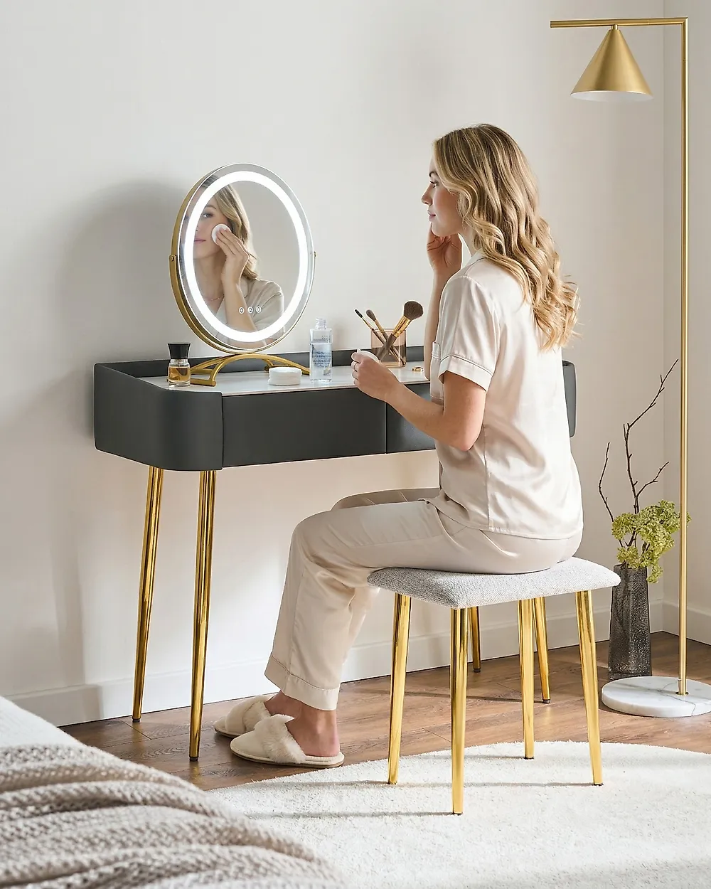 white and gold dressing table stool with Mirror SURIN LED Grey fall maxi dresses