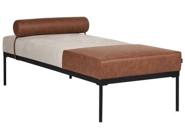 Chaise longue en lin synthétique et en similicuir beige et marron MALMOS