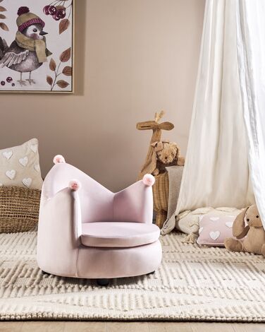 Kids Velvet Armchair Crown Pink VEGA