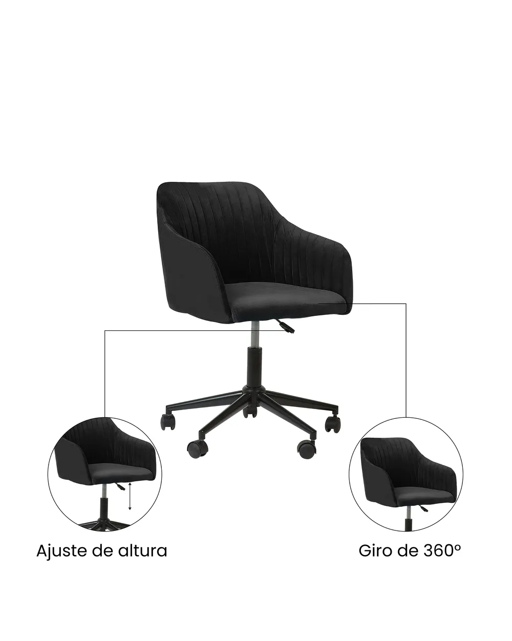 Silla de escritorio VENICE Terciopelo Negro_1071540