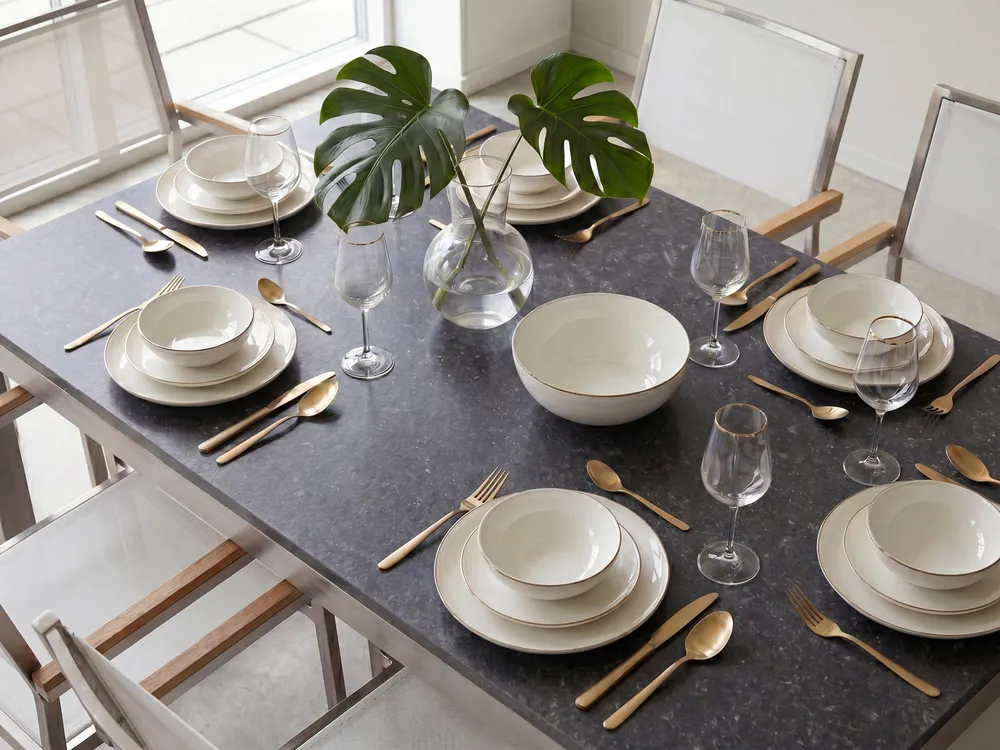 Garden Dining Set 6 Seater GROSSETO Granite Polished Grey/ White_1105599