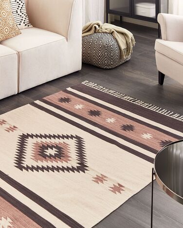 Cotton Kilim Rug 140 x 200 cm Beige and Brown ARAGATS