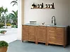 Conjunto de 3 muebles de cocina exterior con fregadero BRUCOLI Marrón/Negro Madera de acacia