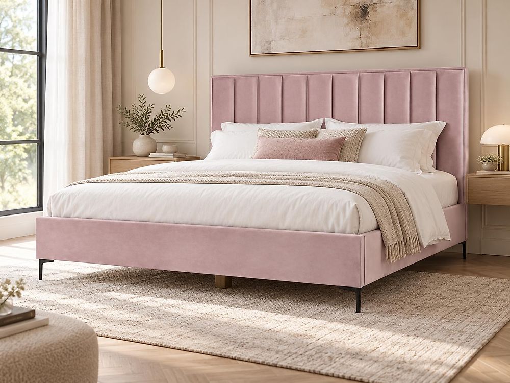 Letto contenitore SEZANNE Velluto Rosa 180 x 200 cm