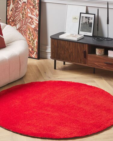 Shaggy Round Area Rug ⌀ 140 cm Red DEMRE