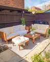 Salotto da giardino 5 posti con tavolino e ottomana legno acacia chiaro e beige chiaro BARATTI_926107