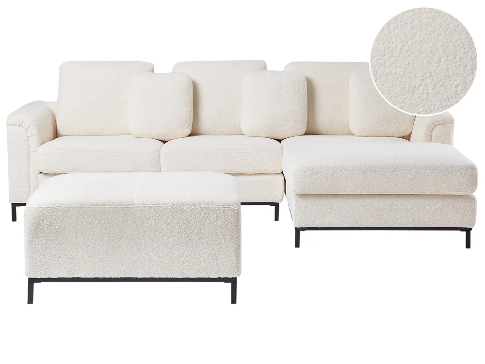 Corner Sofa 5 Seater OSLO with Ottoman Boucle White Left Hand