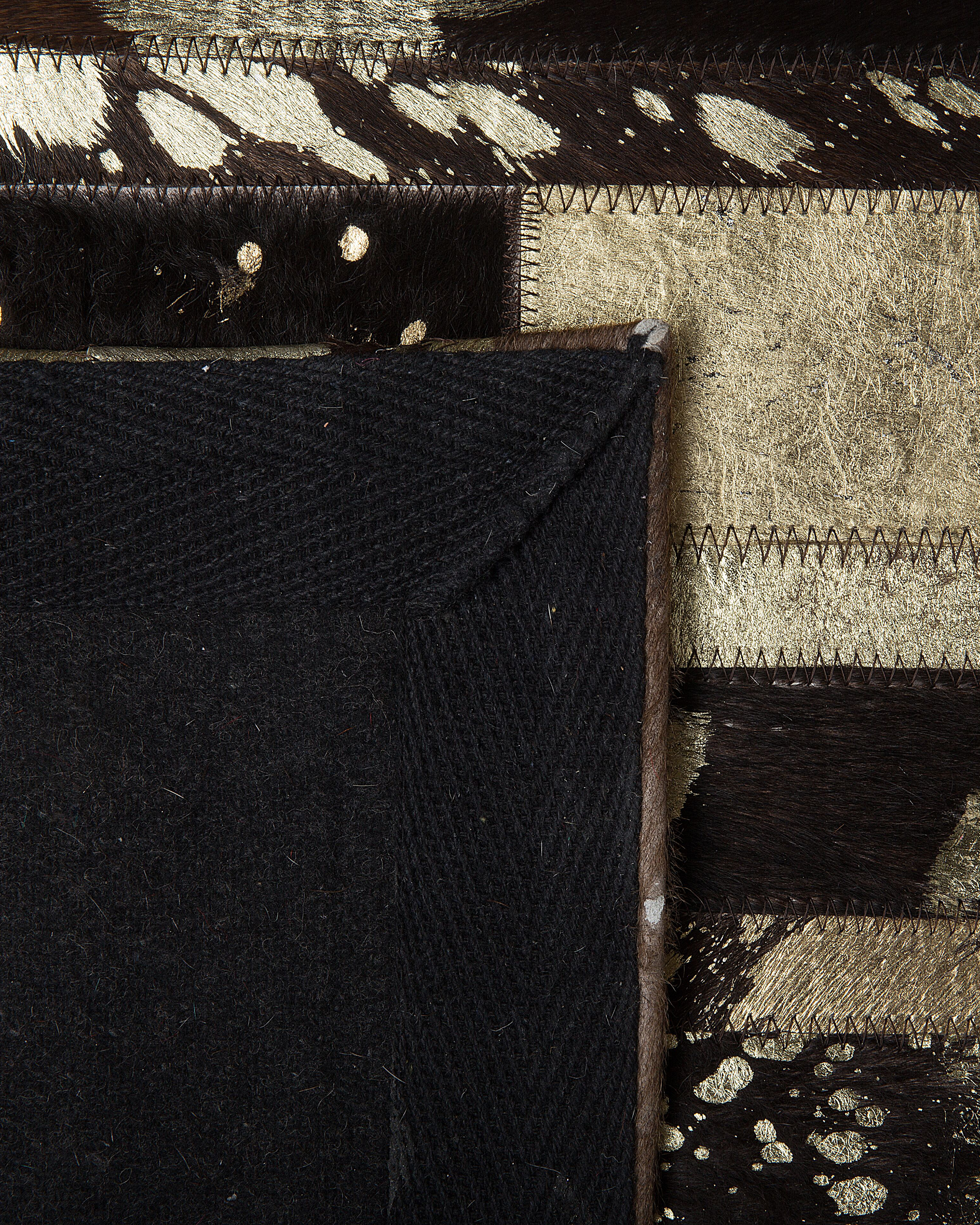 Tappeto patchwork vera pelle 160 x 230 cm nero e oro ARTVIN_495531