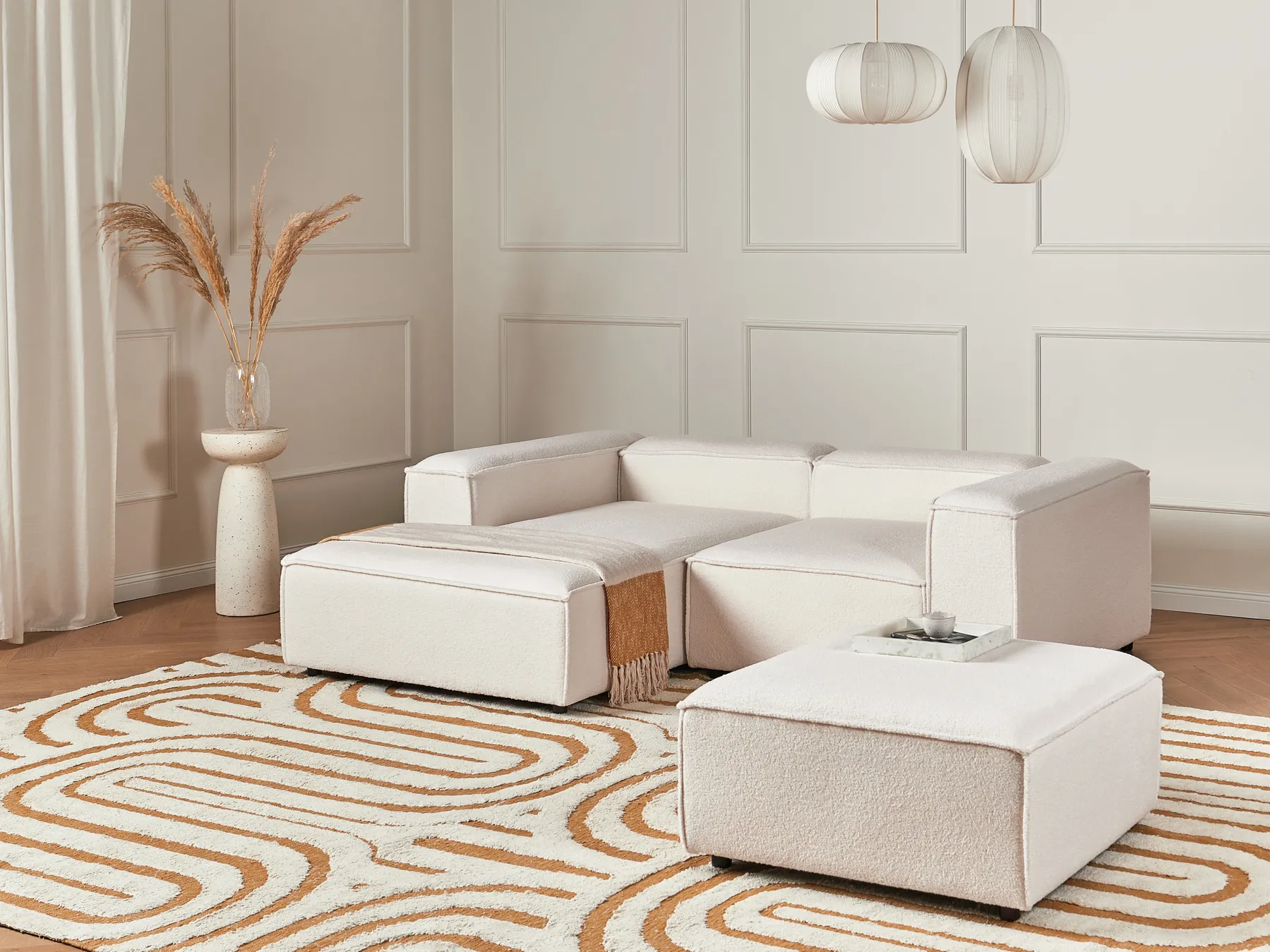 Modular Corner Sofa 2 Seater ARDAL with Ottoman Boucle Off-White Right Hand_908419