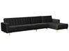 Left Hand Modular Velvet Sofa with Ottoman Black ABERDEEN_857593