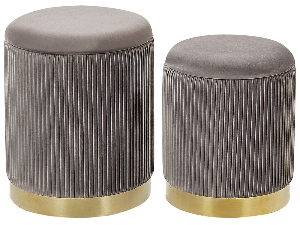 Conjunto de 2 tamboretes com arrumação MIRAMAR Veludo Cinzento