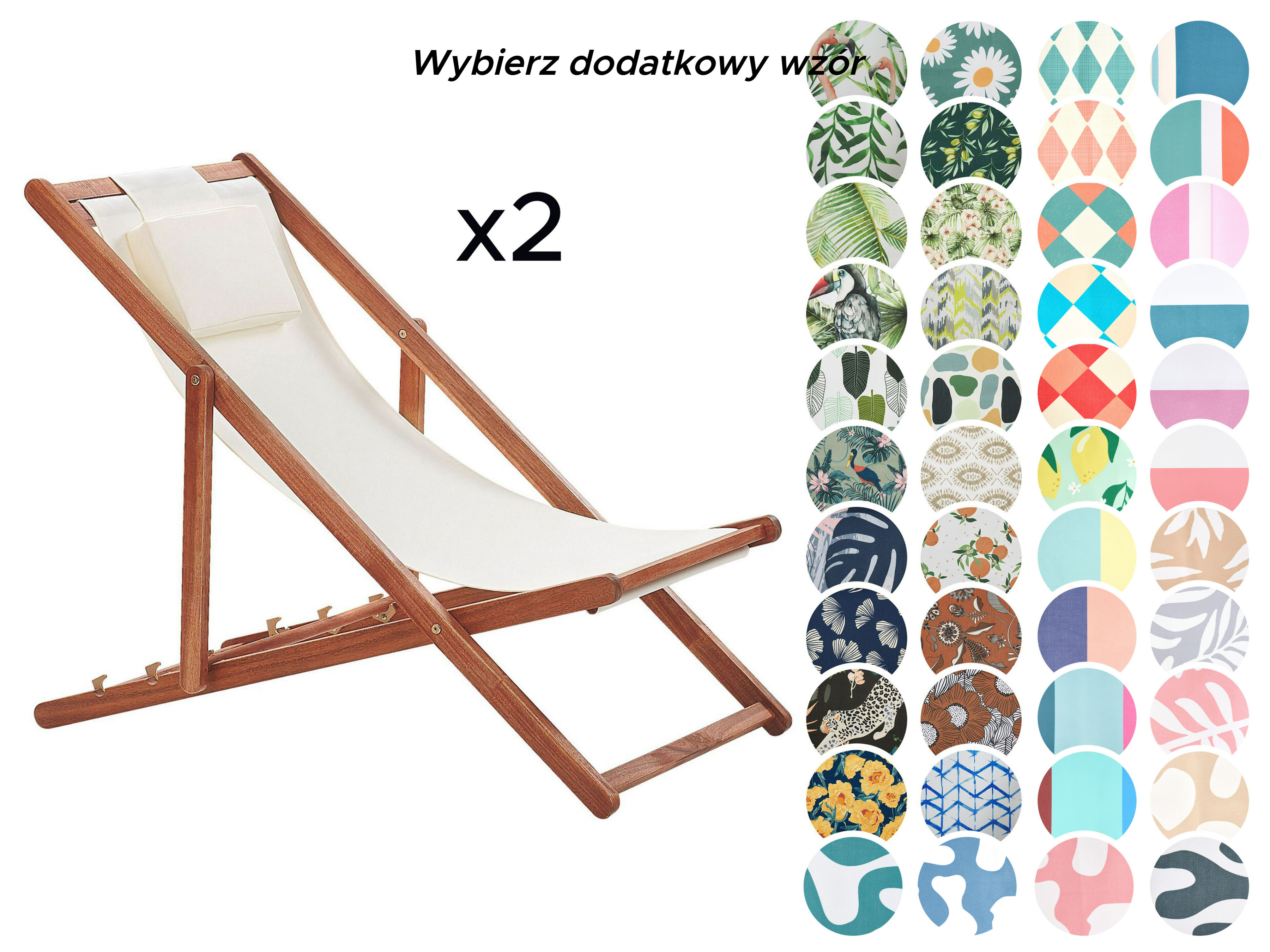 Zestaw 2 leżaków ogrodowych składanych AVELLINO z zestawem wymiennych tkanin Drewno akacjowe Ciemnobrązowy_860239