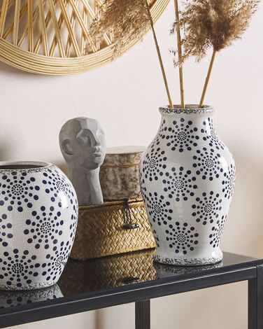 Stoneware Flower Vase 25 cm White with Navy Blue NEMEA