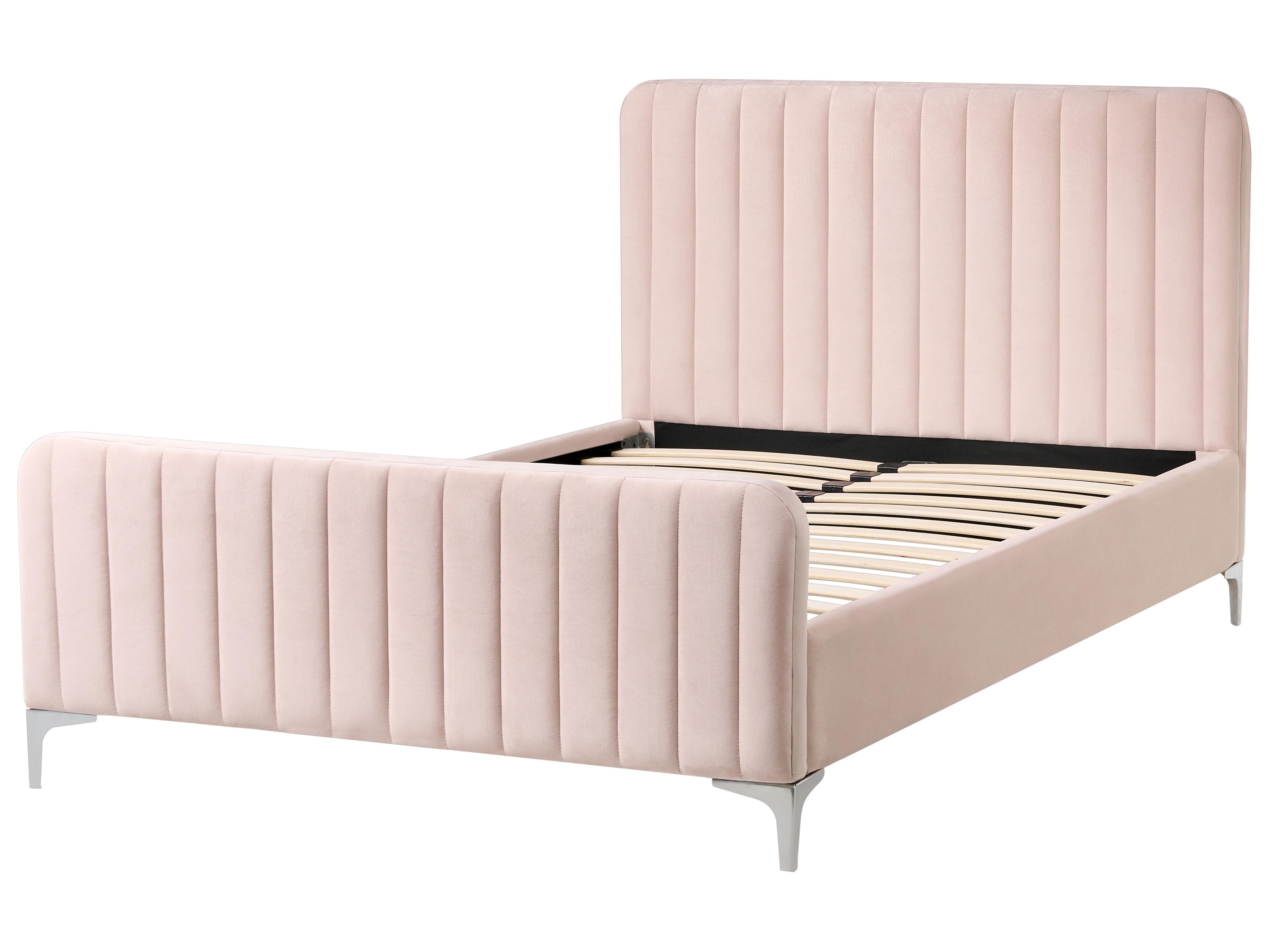 Bed Velvet LUNAN 120 x 200 cm (EU Small Double) Pastel Pink_1025713