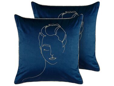 Set di 2 cuscini velluto blu navy/argento 45 x 45 cm YUZURI Set di 2 cuscini velluto blu navy/argento 45 x 45 cm YUZURI