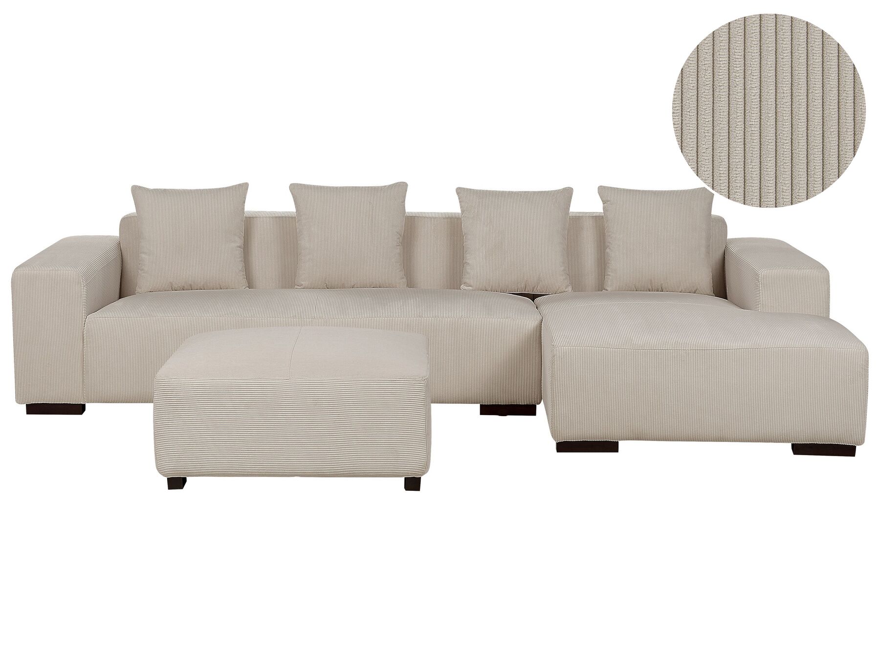Canapé d'angle 4 places côté gauche en velours côtelé beige avec ottoman LUNGO_898467