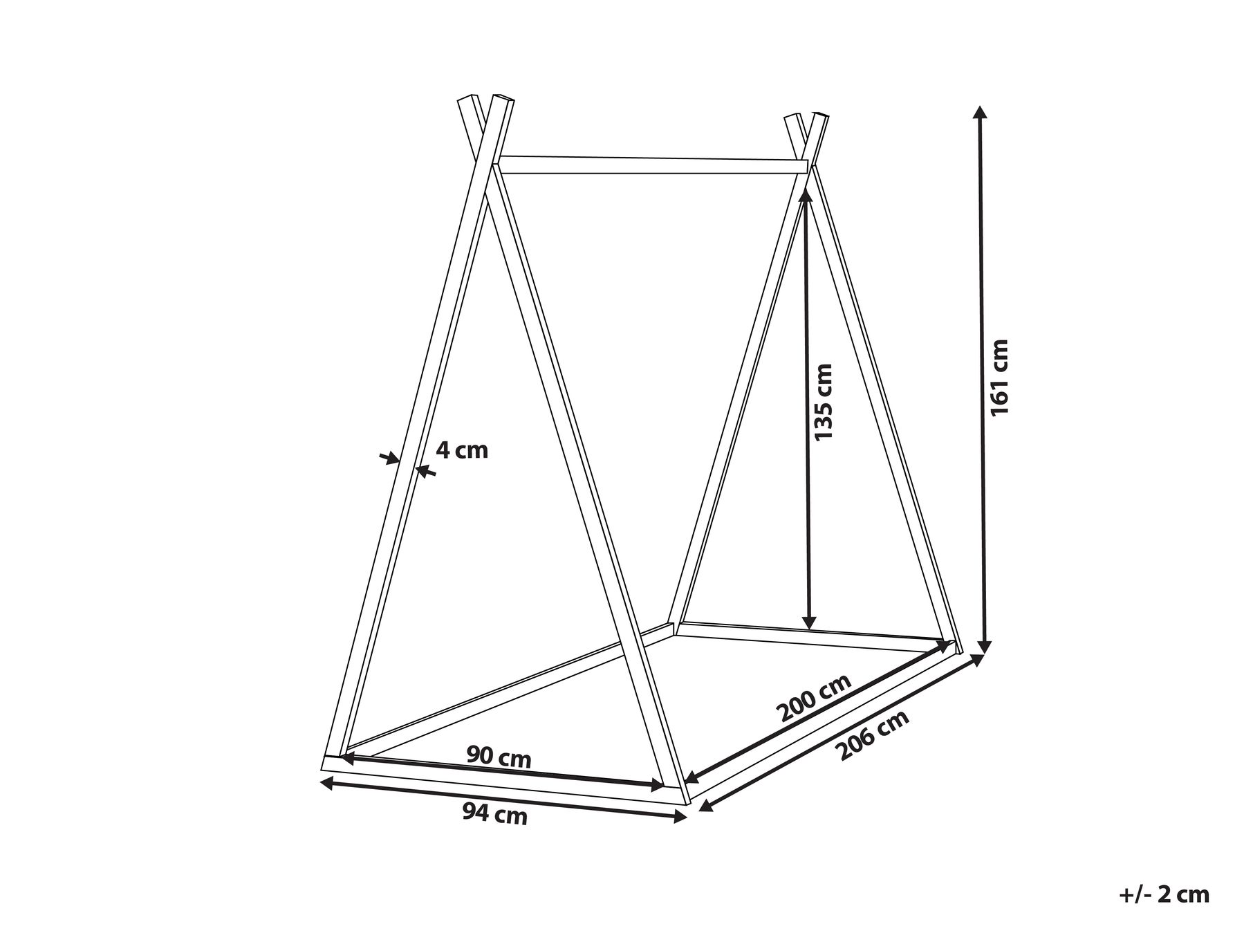 Kids Bed Teepee Pine Wood SAURAT 90 x 200 cm (EU Single) Light Brown_910985