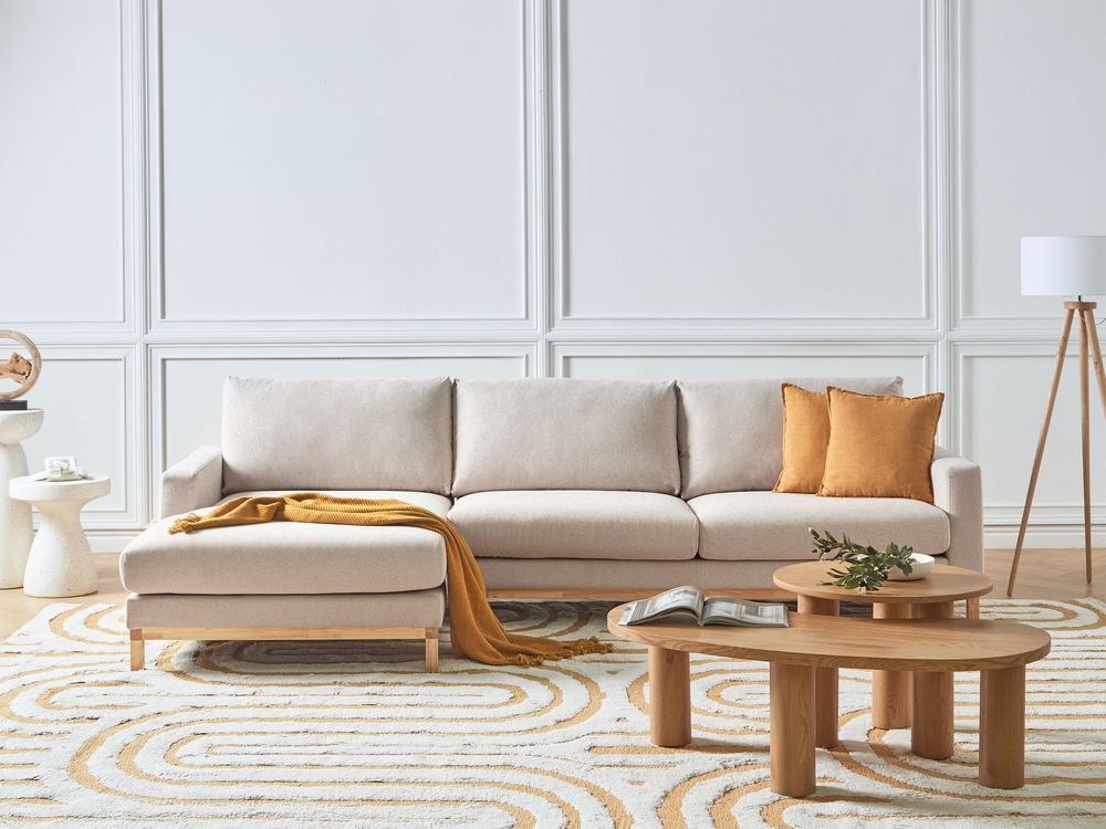 Canapé d'angle 4 places SIGGARD Tissu Beige clair Côté droit