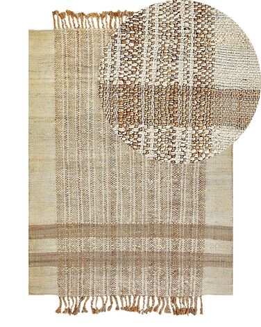 Teppich Jute sandbeige 140 x 200 cm geometrisches Muster Kurzflor ORTAOBA