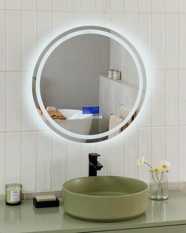 LED Wall Mirror with Bluetooth Speaker ⌀ 60 cm Silver BROGNON