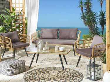 4 Seater PE Rattan Garden Sofa Set Natural FOBELLO