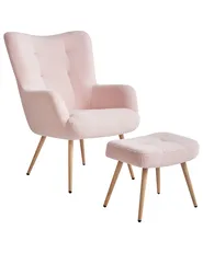 Poltrona Wingback VEJLE con poggiapiedi Bouclé Rosa pastello_966599