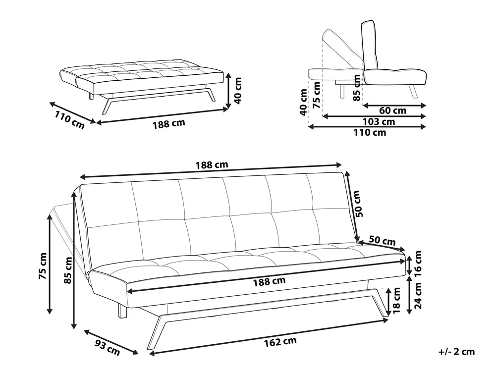 Sofa Bed 3 Seater LEEDS Fabric White_923274