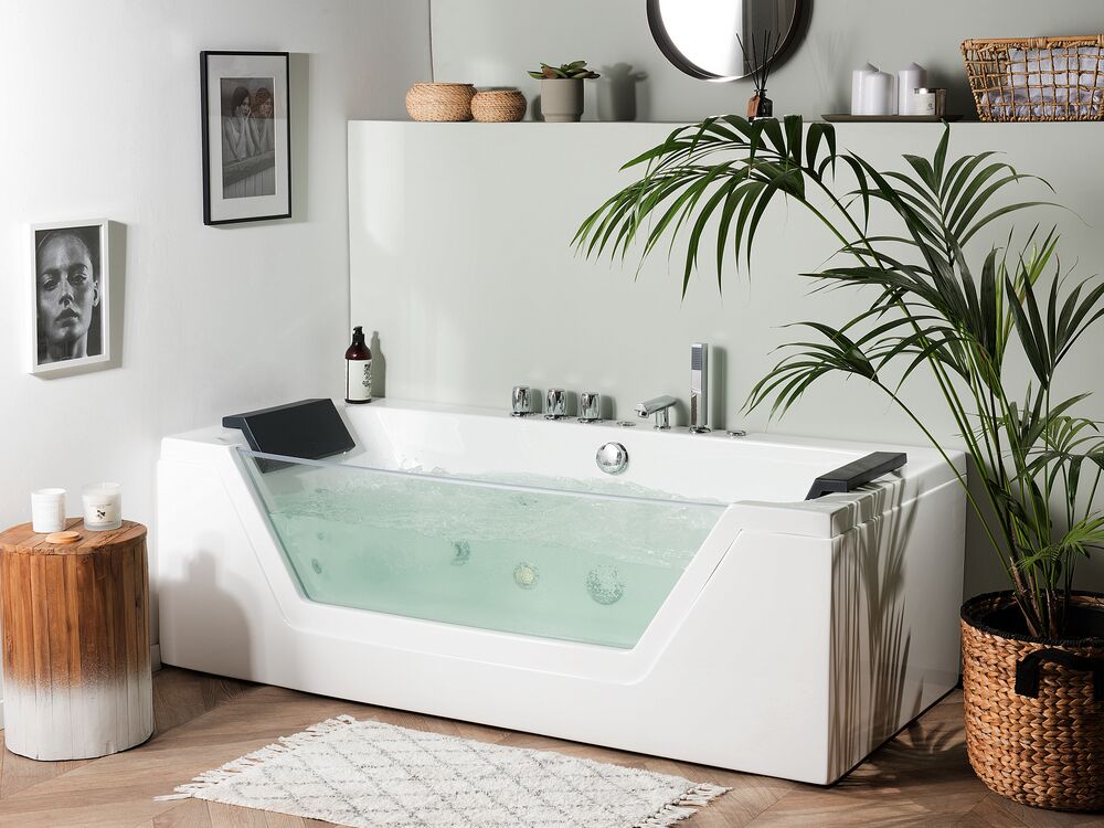 Baignoire d'angle à remous avec LED SAMANA 174 x 79 cm Blanc