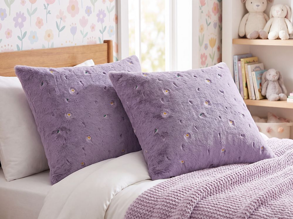 Set of 2 Decorative Cushions LAVATERA 45 x 45 cm Violet Floral Pattern