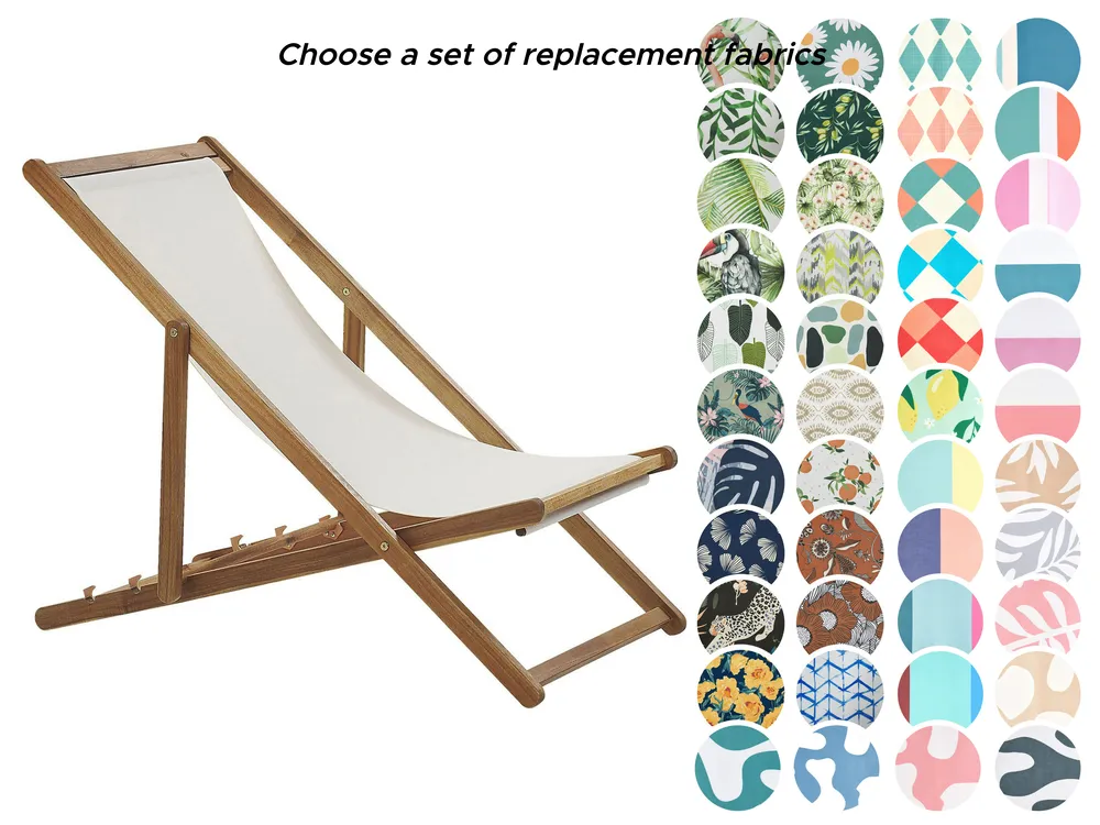 Folding Deck Chair ANZIO with Replacement Fabrics Acacia Wood Light Brown_860120