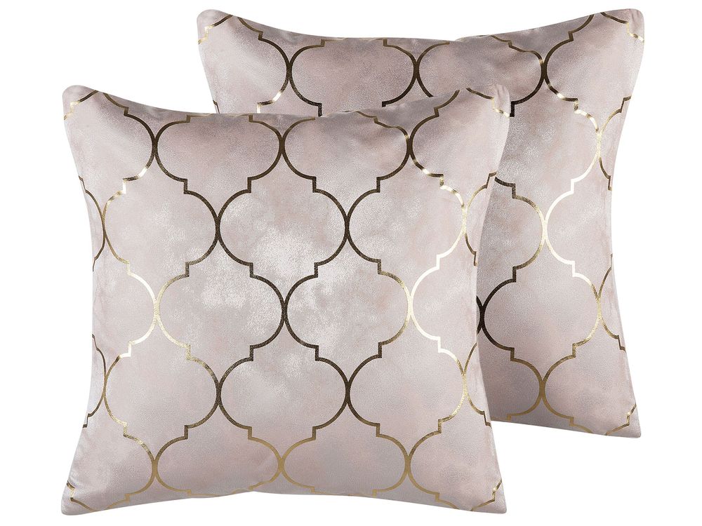 Set of 2 Decorative Cushions ALYSSUM 45 x 45 cm Pink Trellis Pattern