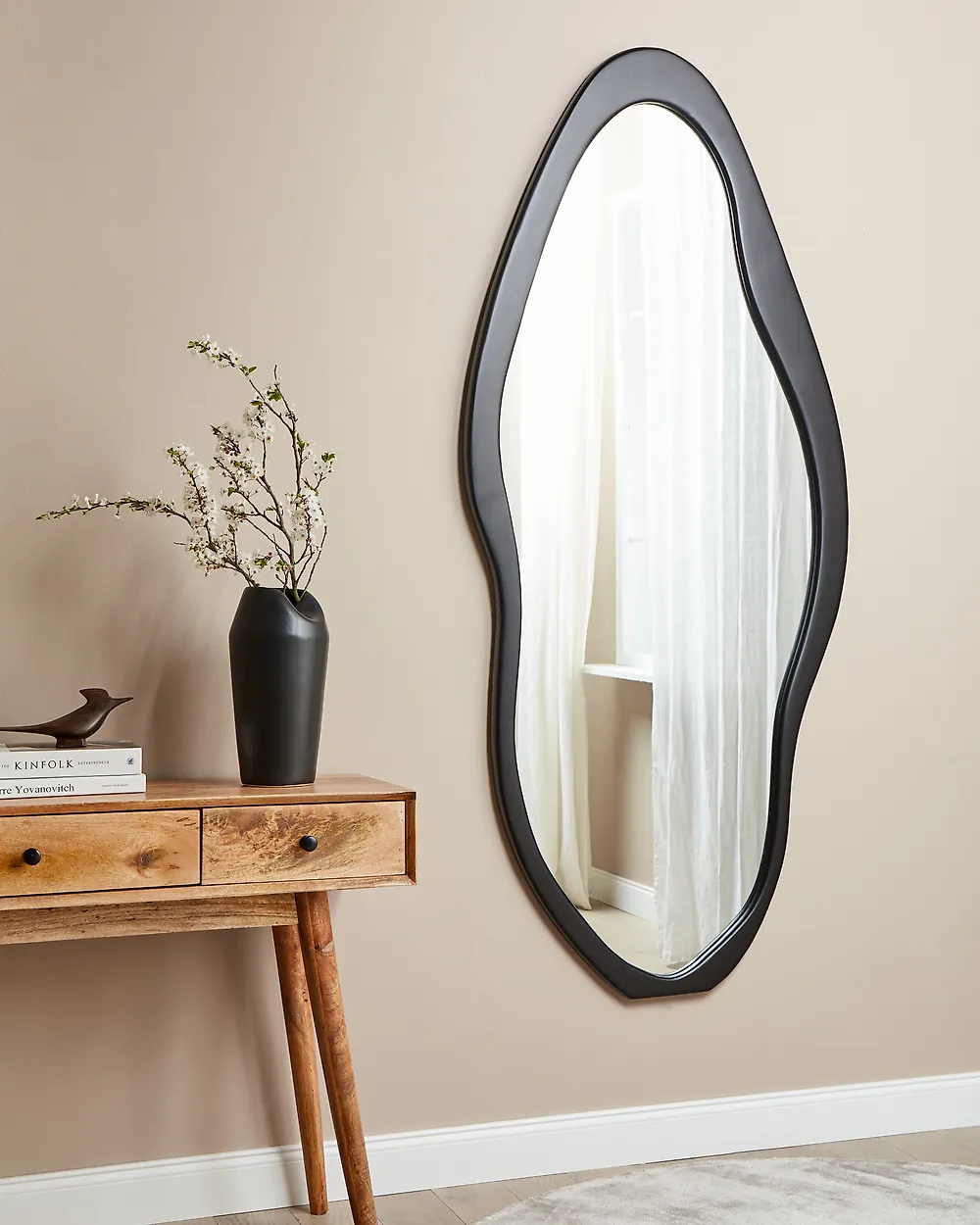 Wandspiegel BLET 80 cm 180 cm Paulownia-Holz Schwarz