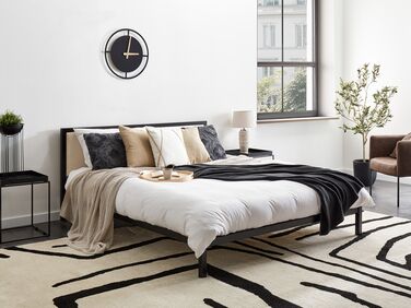 Metal EU King Size Bed Black and Light Beige CLAMART