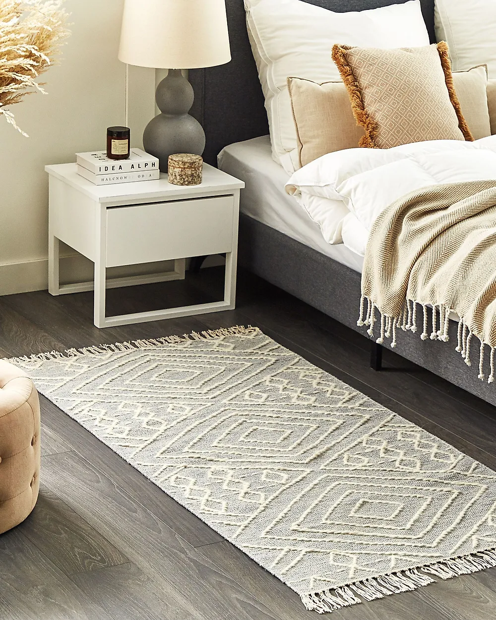 Rug KHENIFRA Light Grey 80 x 150 cm Cotton_1178344
