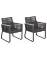 Conjunto de 2 sillas de jardín de metal negro/madera clara CANETTO_808287
