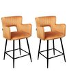 Sada 2 sametových barových židlí oranžové SANILAC_912647