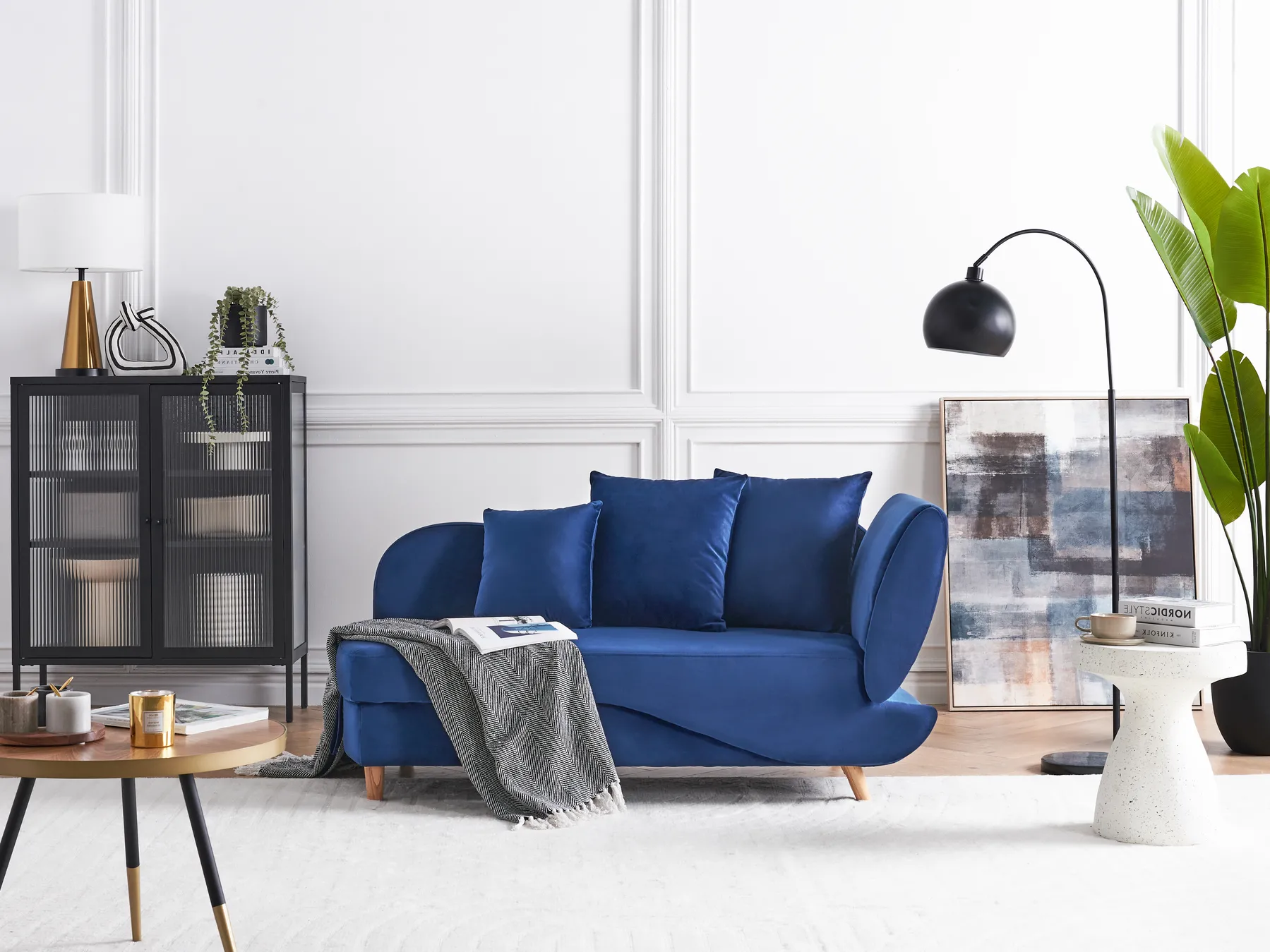 Right-Hand Chaise Longue MERI with Storage Velvet Navy Blue_914272