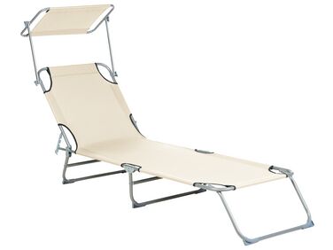 Steel Reclining Sun Lounger with Canopy Cream FOLIGNO