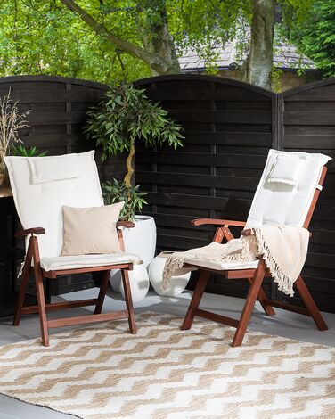 Set of 2 Acacia Garden Folding Chairs with Off-White Cushions TOSCANA