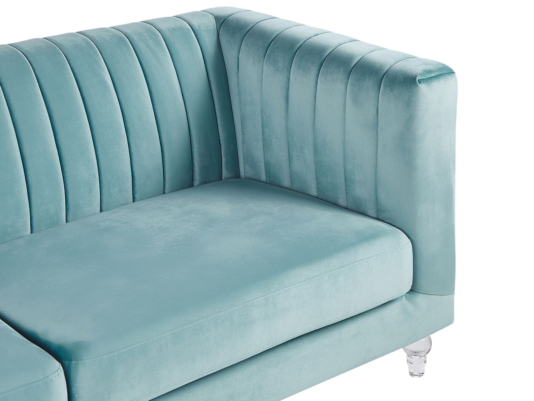 Divano 3 Posti Beliani In Velluto Blu Verde – Design Glamour Con Cuscini Inclusi – Gambe In Metallo - 4