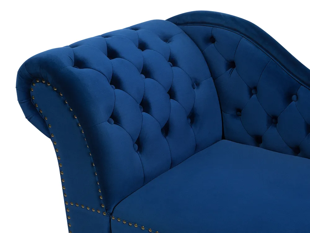 Left-Hand Chaise Longue NIMES Velvet Navy Blue_696714