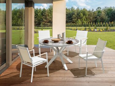 4 Seater Aluminium Garden Dining Set Marble Effect Top White MALETTO/BUSSETO