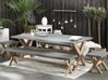 Conjunto de jardín de cemento reforzado mesa 200 x 100 cm con 2 bancos y 2 taburetes gris/madera clara OLBIA_771439