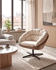 Swivel Armchair TRANUM  Fabric Beige_1165345