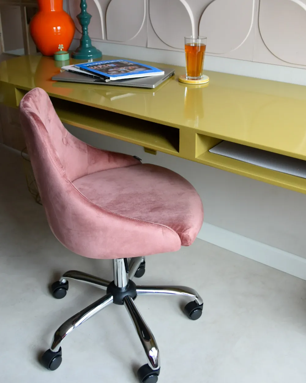 Desk Chair PARRISH Velvet Pastel Pink_983005