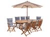 8 Seater Acacia Wood Garden Dining Set with Parasol and Grey Cushions MAUI II_927051