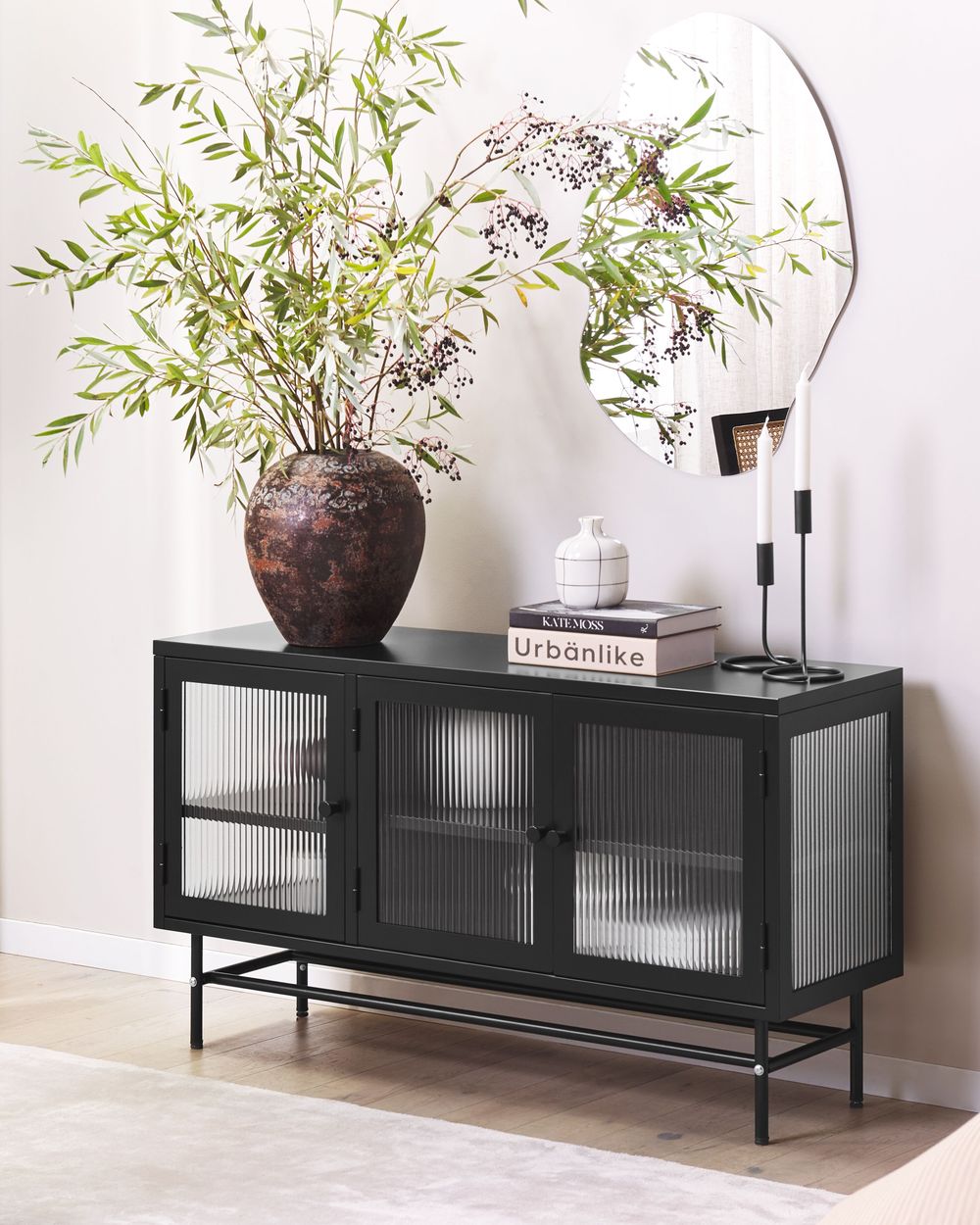 Glass Display Cabinet DEVON Metal 115 cm Black | Beliani.co.uk